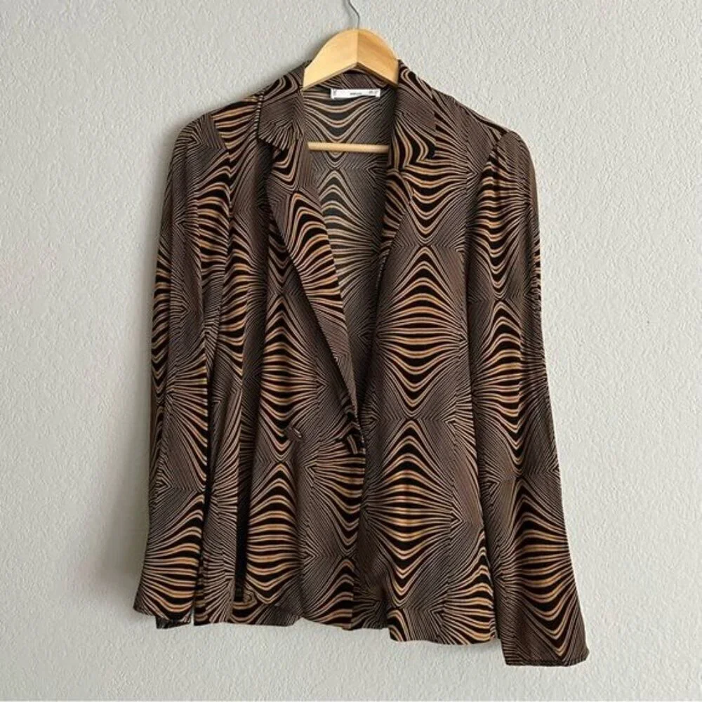 Mango Retro-print shirt Blazer Size 4 - Picture 3 of 8
